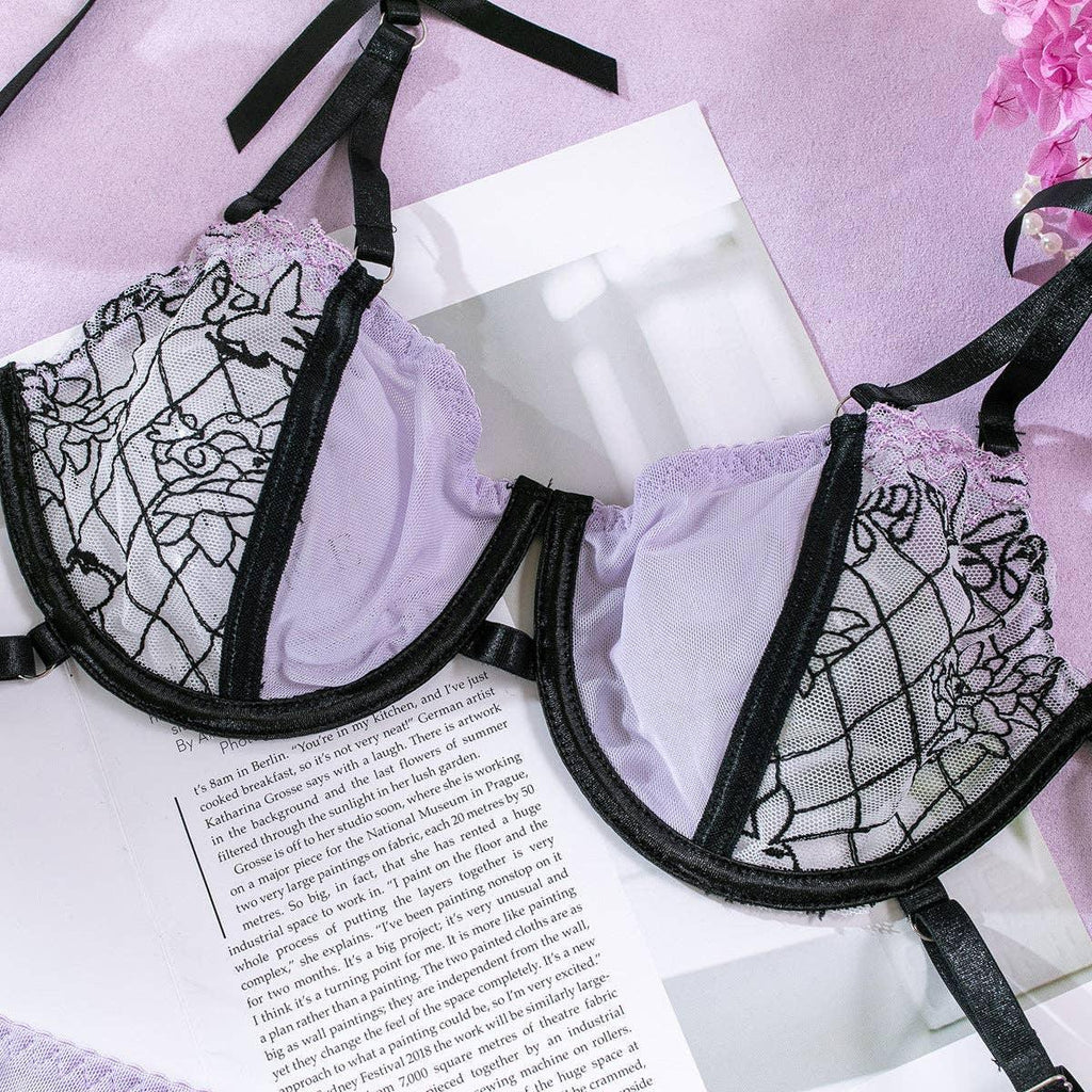 Mesh Lace Stitching Perspective Lingerie Set