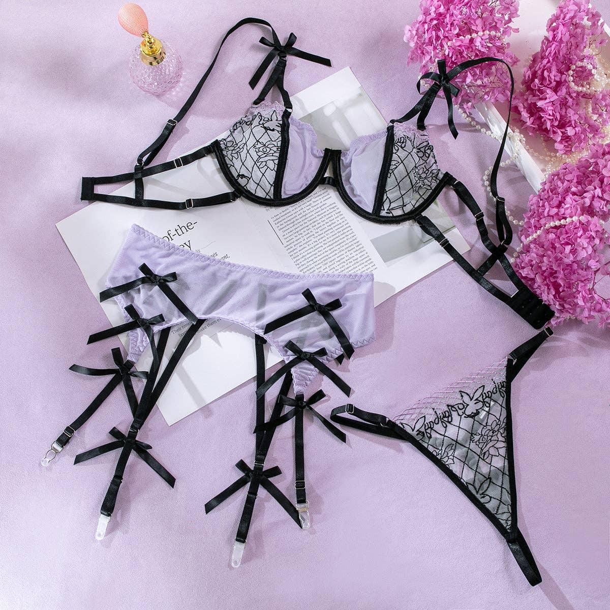 Mesh Lace Stitching Perspective Lingerie Set
