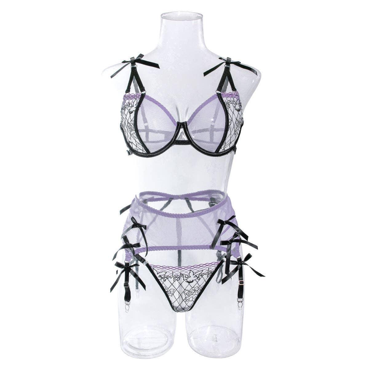 Mesh Lace Stitching Perspective Lingerie Set