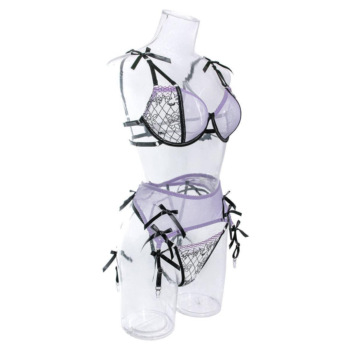 Mesh Lace Stitching Perspective Lingerie Set