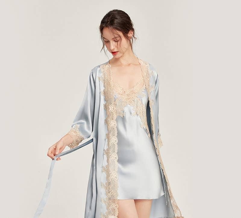 Mulberry Silk Night Gown Robes with Babydoll Pajama Set 9803