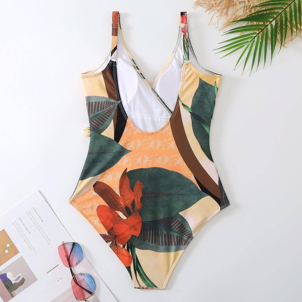 Multicolor Floral Print One Piece Swimweai with Cover