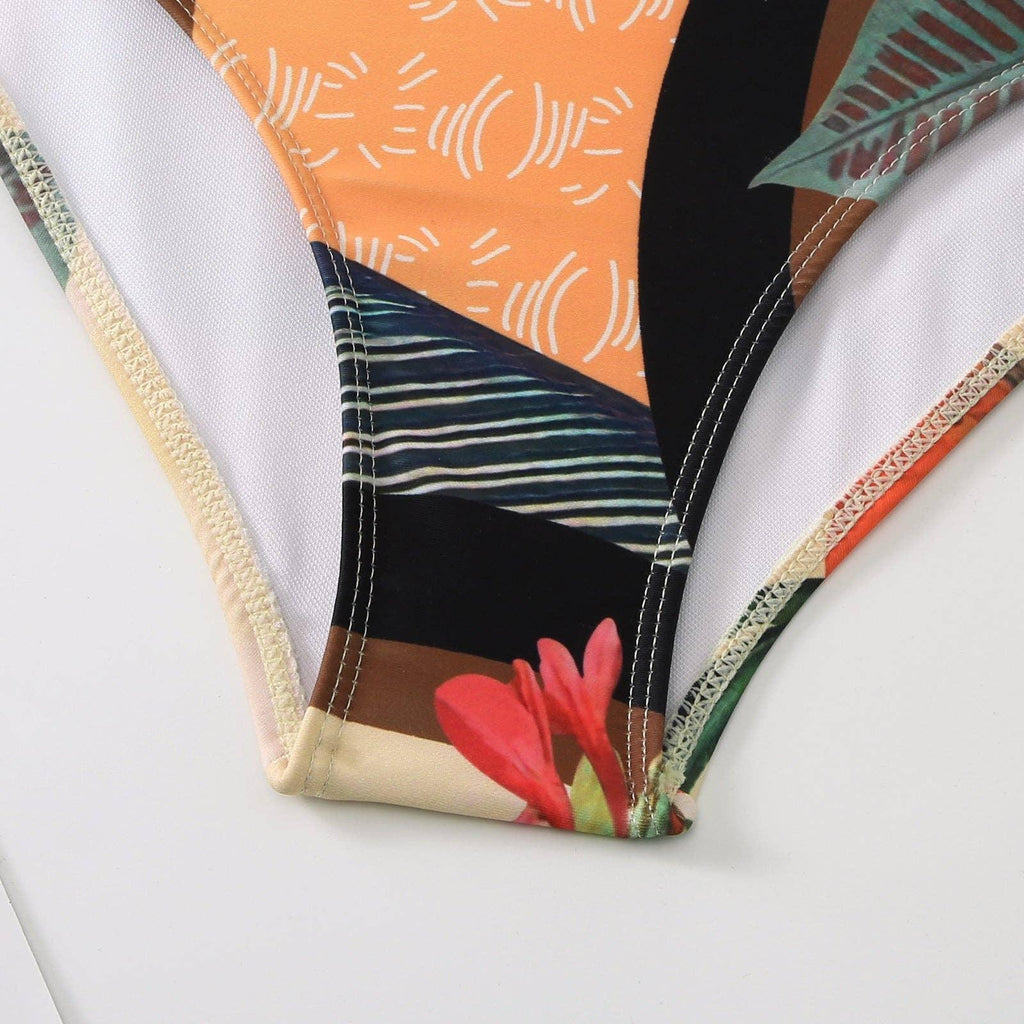 Multicolor Floral Print One Piece Swimweai with Cover