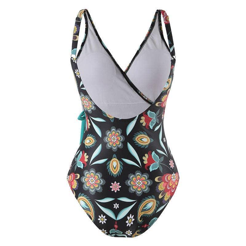Multicolor Floral Print One Piece Swimweai with Cover