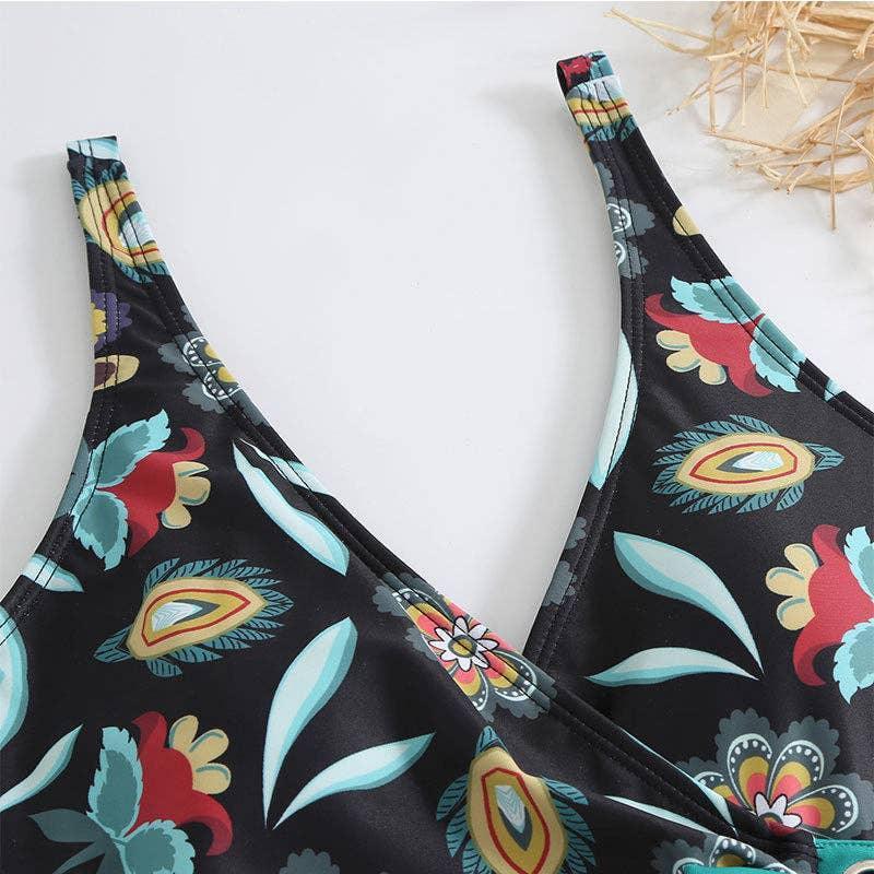 Multicolor Floral Print One Piece Swimweai with Cover