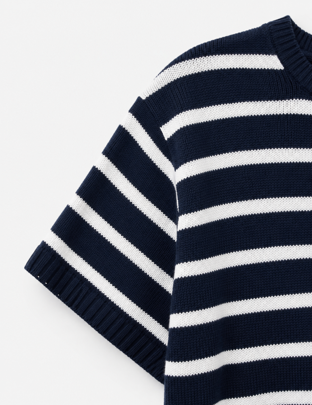 Ladies Horizontal Stripes Crew Neck Short Sleeve Knit Top