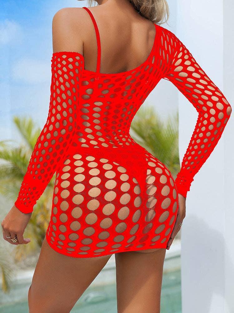 Off Shoulder See Through Hip Wrap Bodystocking