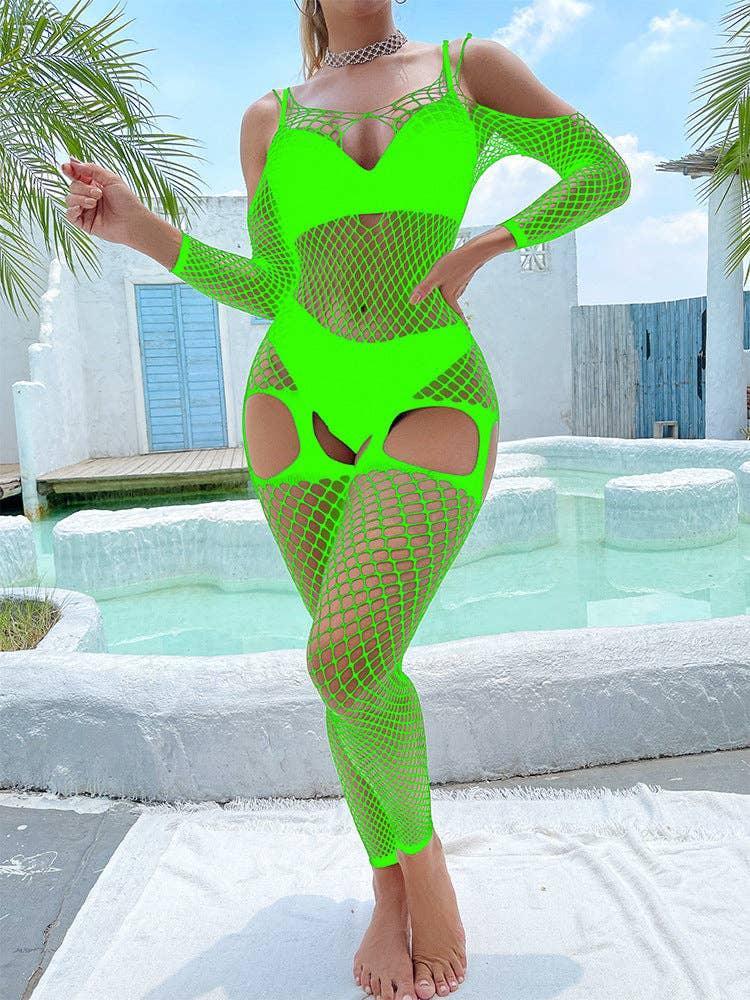 Off Sleeves Crisscross Sexy Mesh Bodystocking