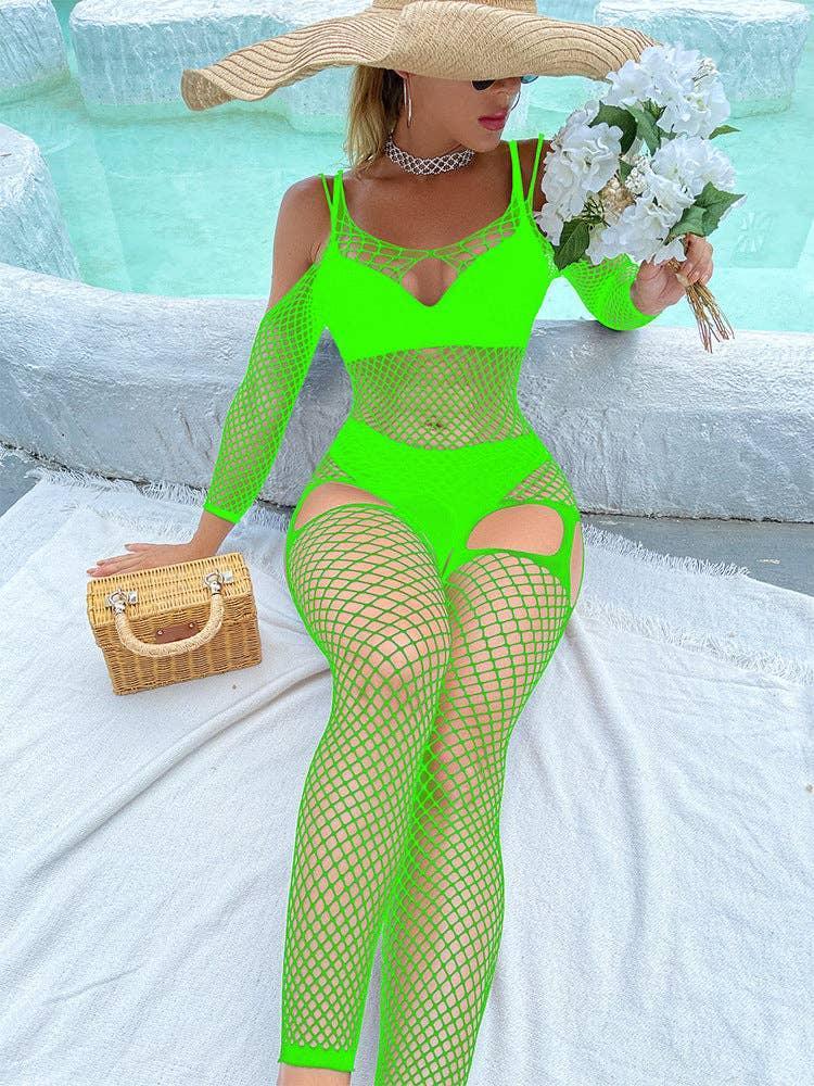Off Sleeves Crisscross Sexy Mesh Bodystocking