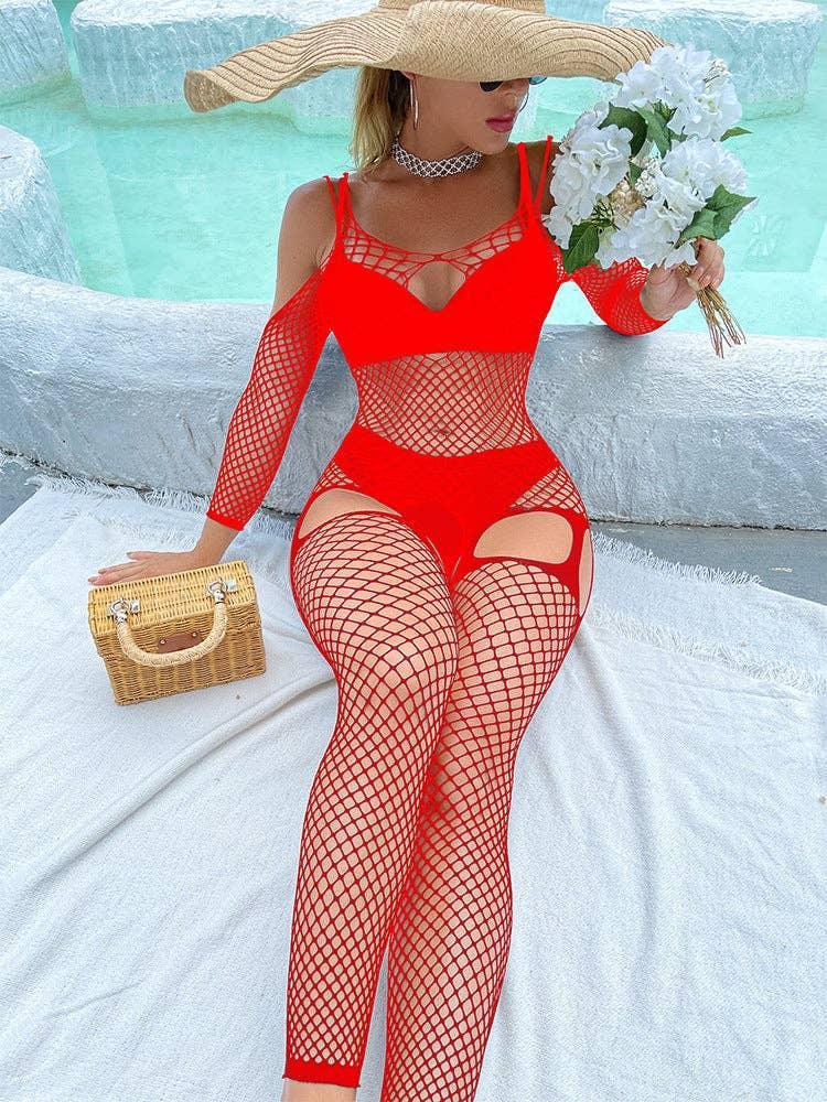Off Sleeves Crisscross Sexy Mesh Bodystocking