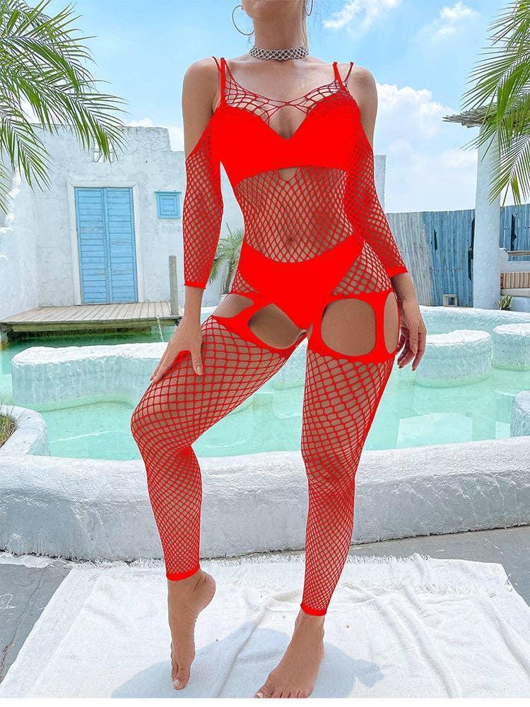 Off Sleeves Crisscross Sexy Mesh Bodystocking