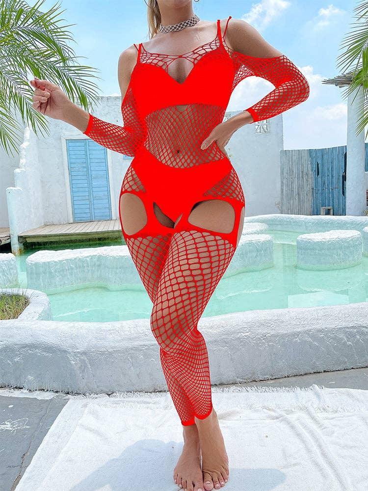 Off Sleeves Crisscross Sexy Mesh Bodystocking