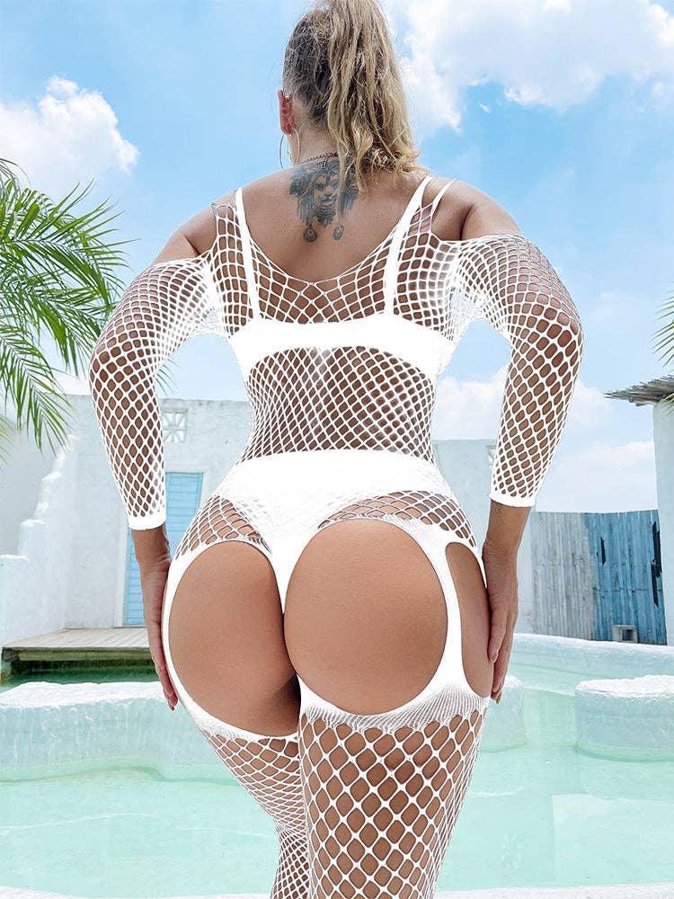 Off Sleeves Crisscross Sexy Mesh Bodystocking