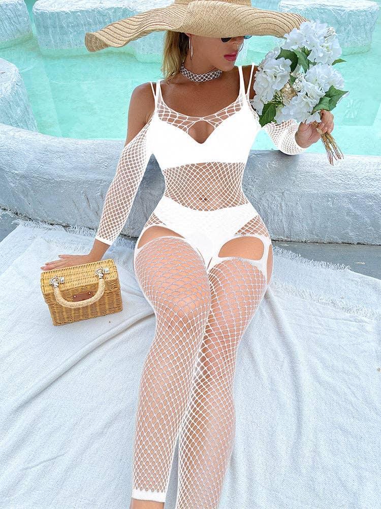 Off Sleeves Crisscross Sexy Mesh Bodystocking
