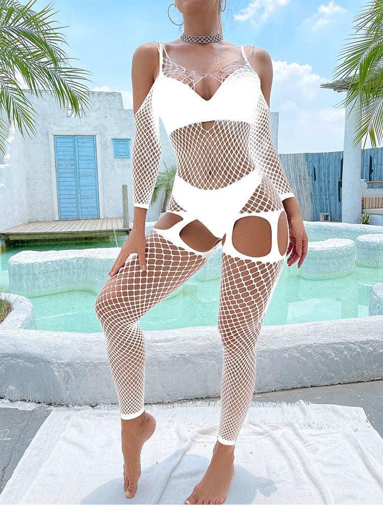 Off Sleeves Crisscross Sexy Mesh Bodystocking