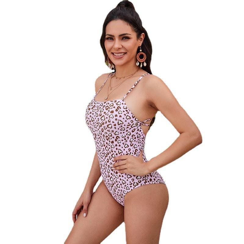 One-piece Tie Back Leopard Print Swimsuit