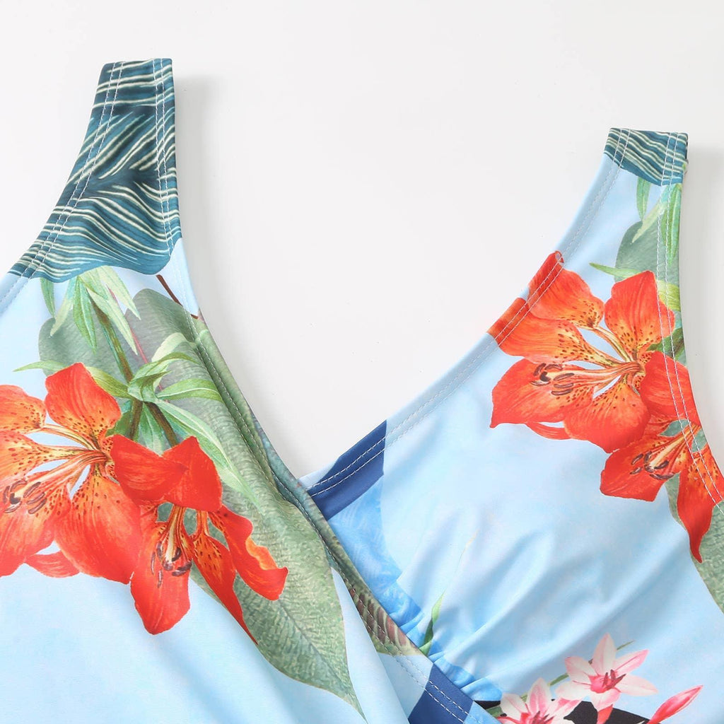 Open Back Wrap Front One Piece Swimsuit with Cover Up
