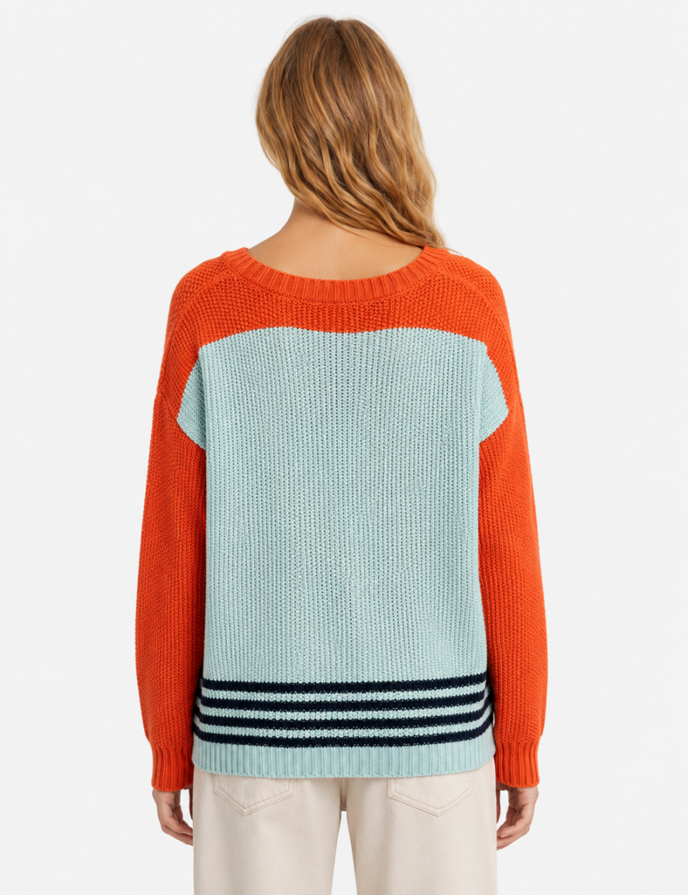 Ladies Long Drop Shoulder Sleeves V Neck Sweater