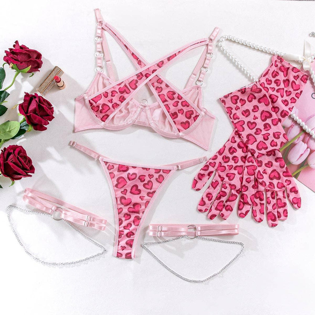 Pink Leopard Print Lingerie Set