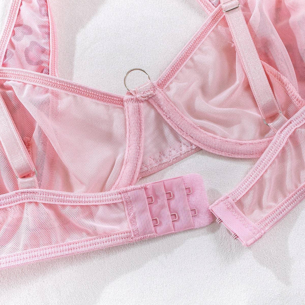 Pink Leopard Print Lingerie Set