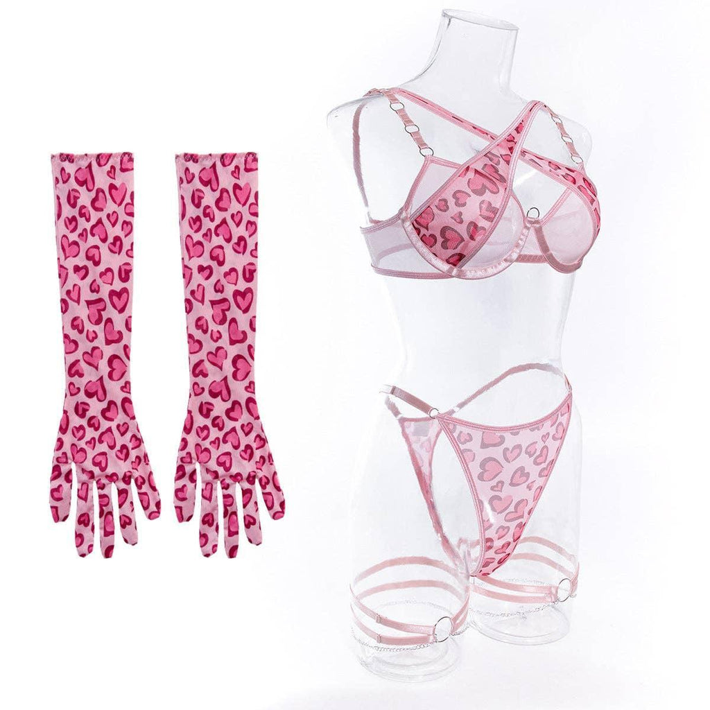 Pink Leopard Print Lingerie Set