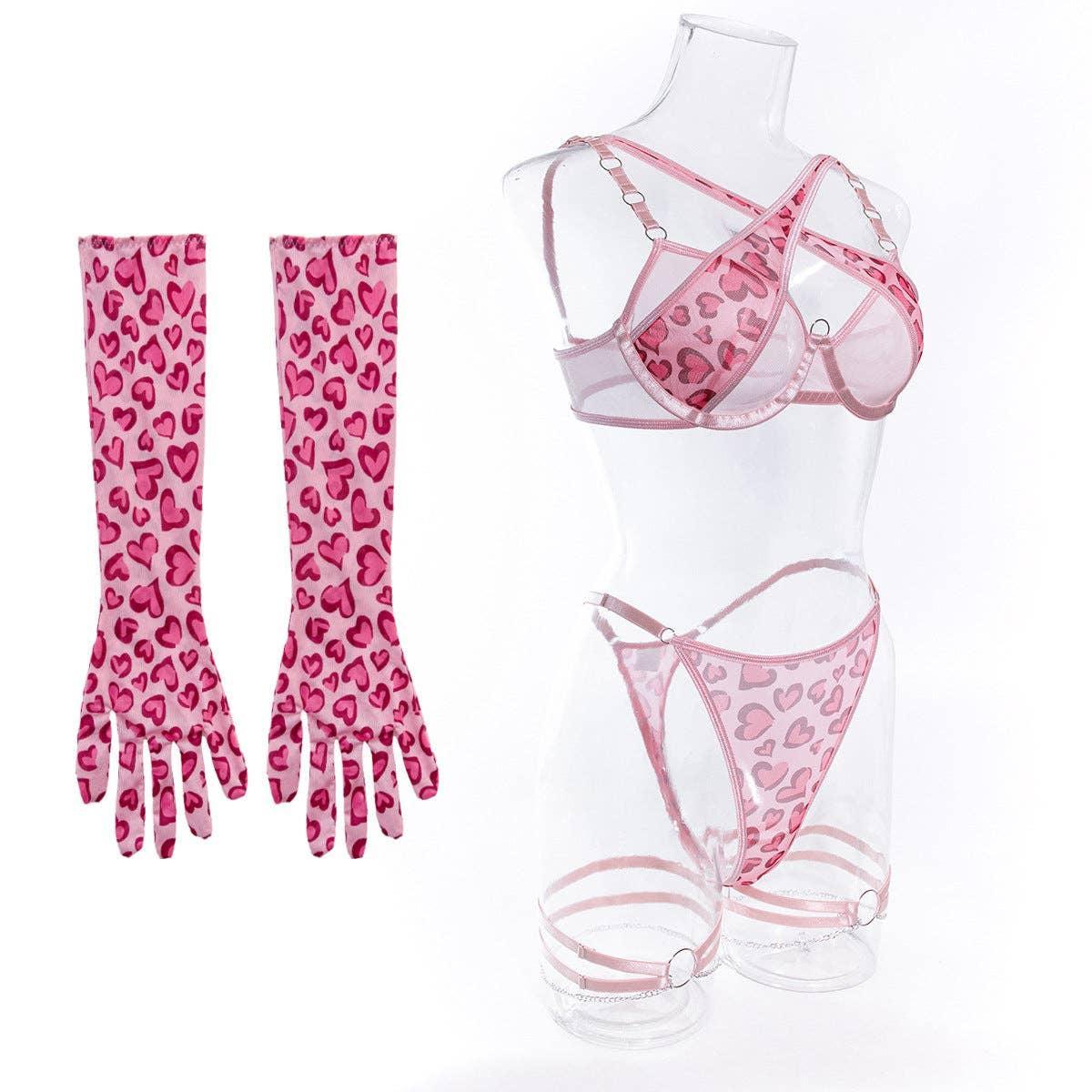 Pink Leopard Print Lingerie Set