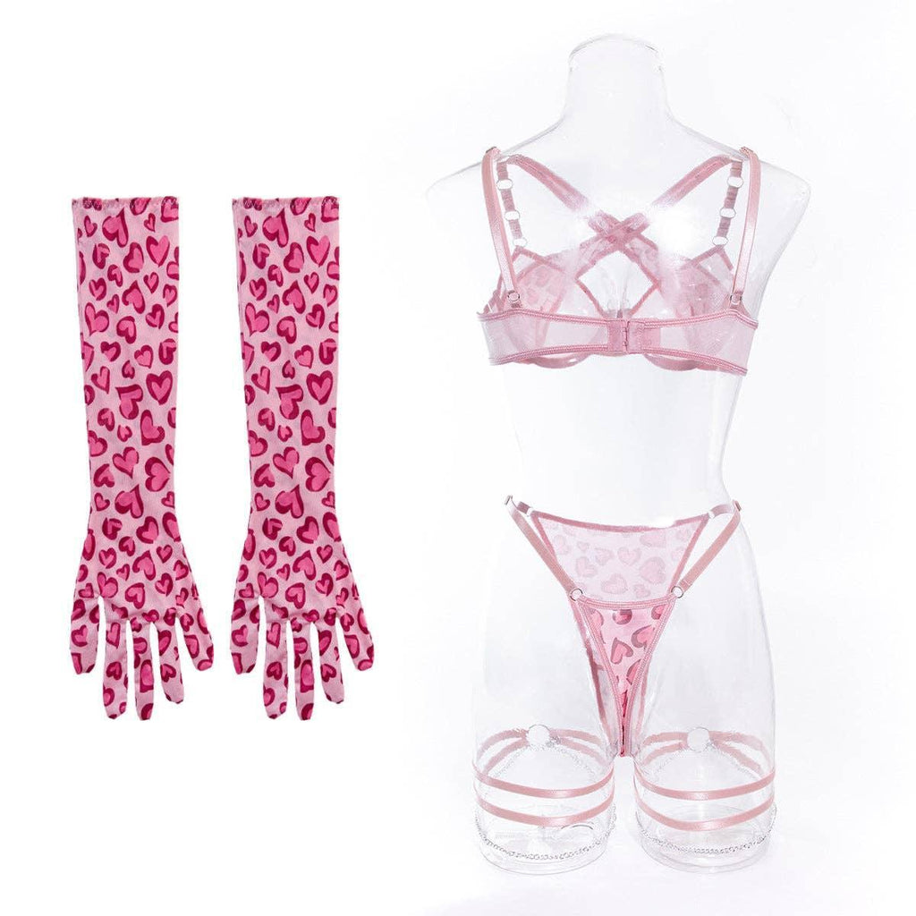 Pink Leopard Print Lingerie Set