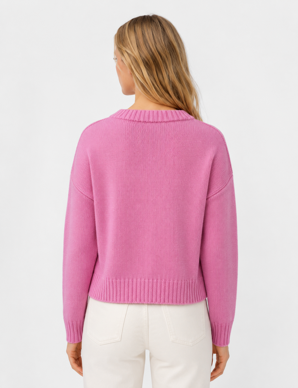 Ladies Crew Neck Cropped Knit Sweater