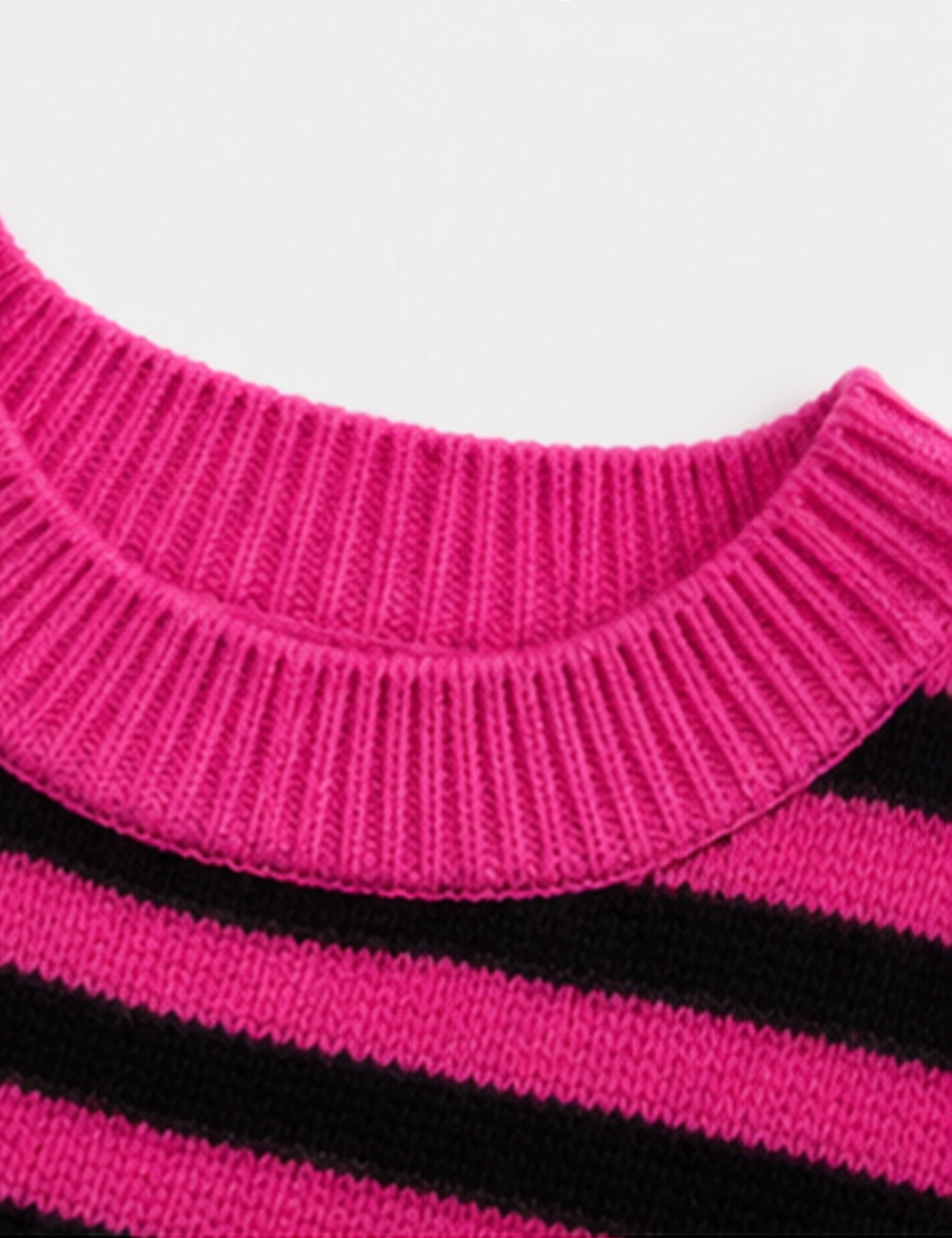 Ladies Horizontal Stripe Crew Neck Drop Shoulder Knit Sweater