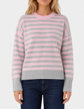 Ladies Horizontal Stripe Crew Neck Drop Shoulder Knit Sweater