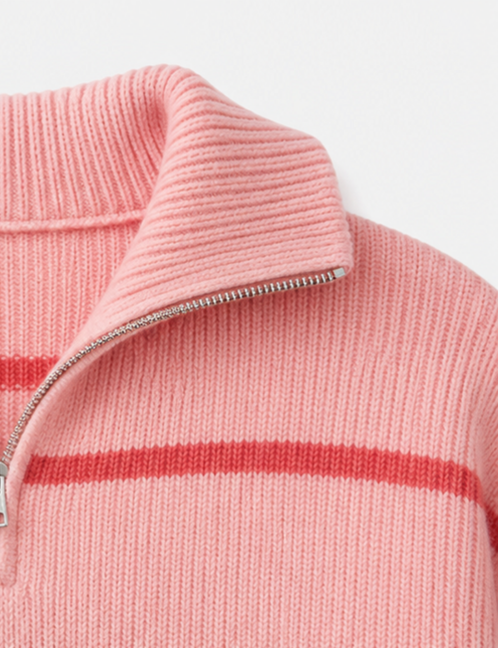 Ladies Horizontal Stripe Half Zip Collar Knit Sweater