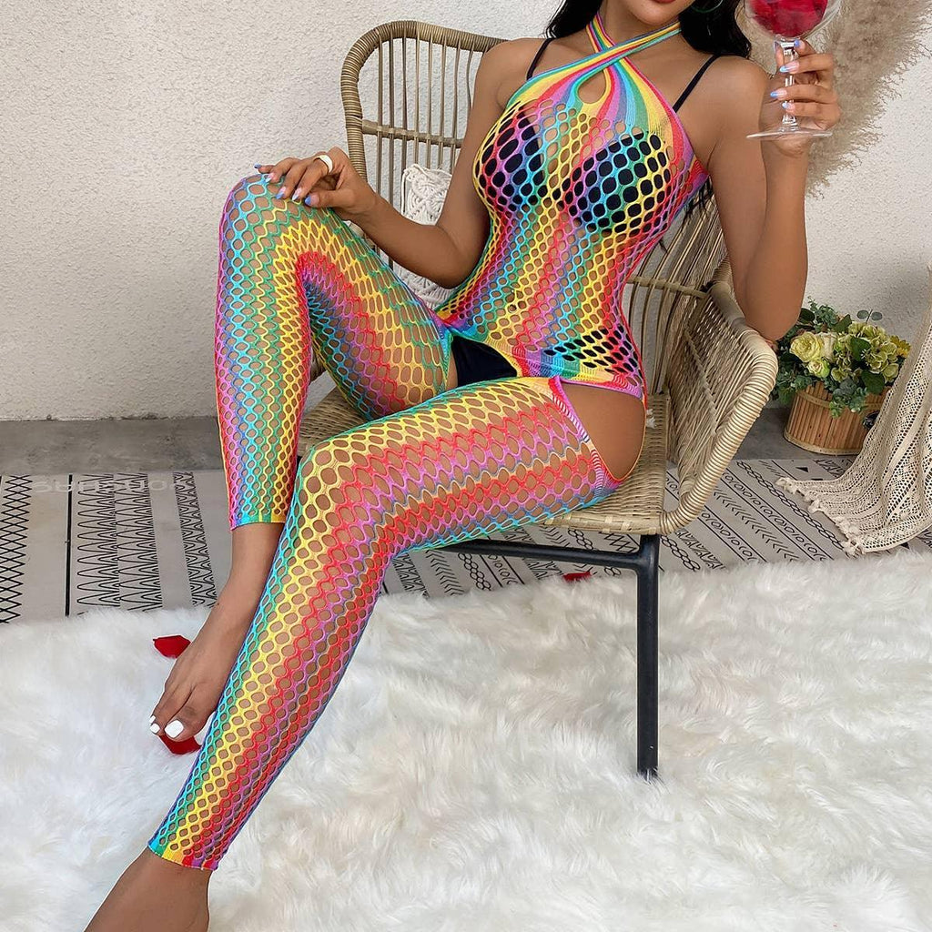 Rainbow Color Fishnet See Through Bodystocking WY-2110107