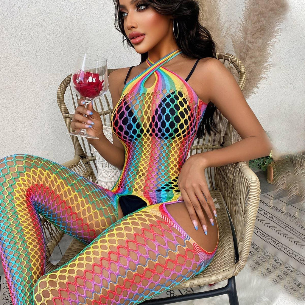 Rainbow Color Fishnet See Through Bodystocking WY-2110107