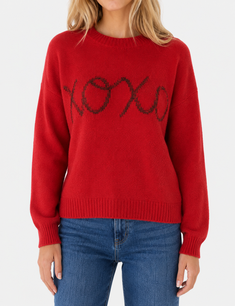 Ladies XOXO Letter Embroidery Crew Neck Knit Sweater