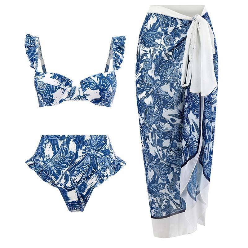 Ruffle Shoulder and Bottom 2PCS Bikini Set with Wrap