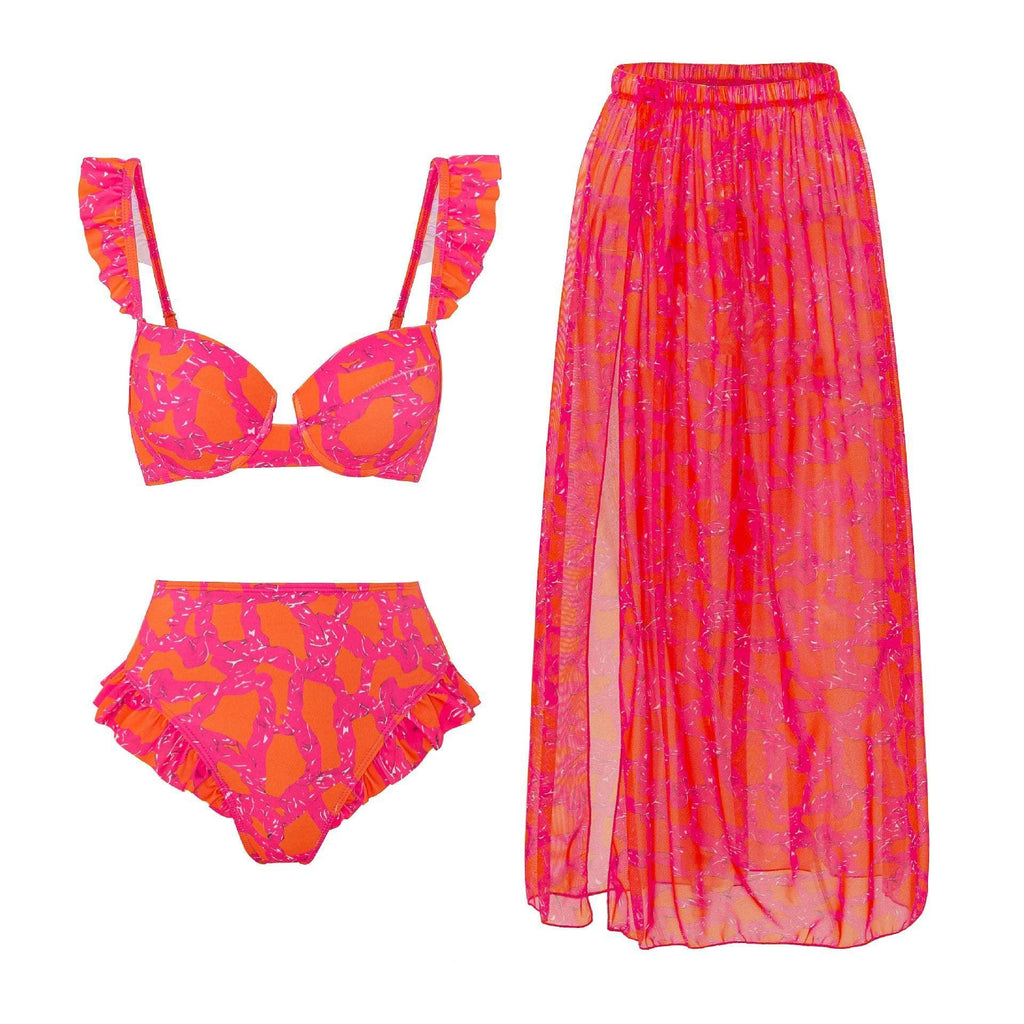 Ruffle Shoulder and Bottom 2PCS Bikini Set with Wrap