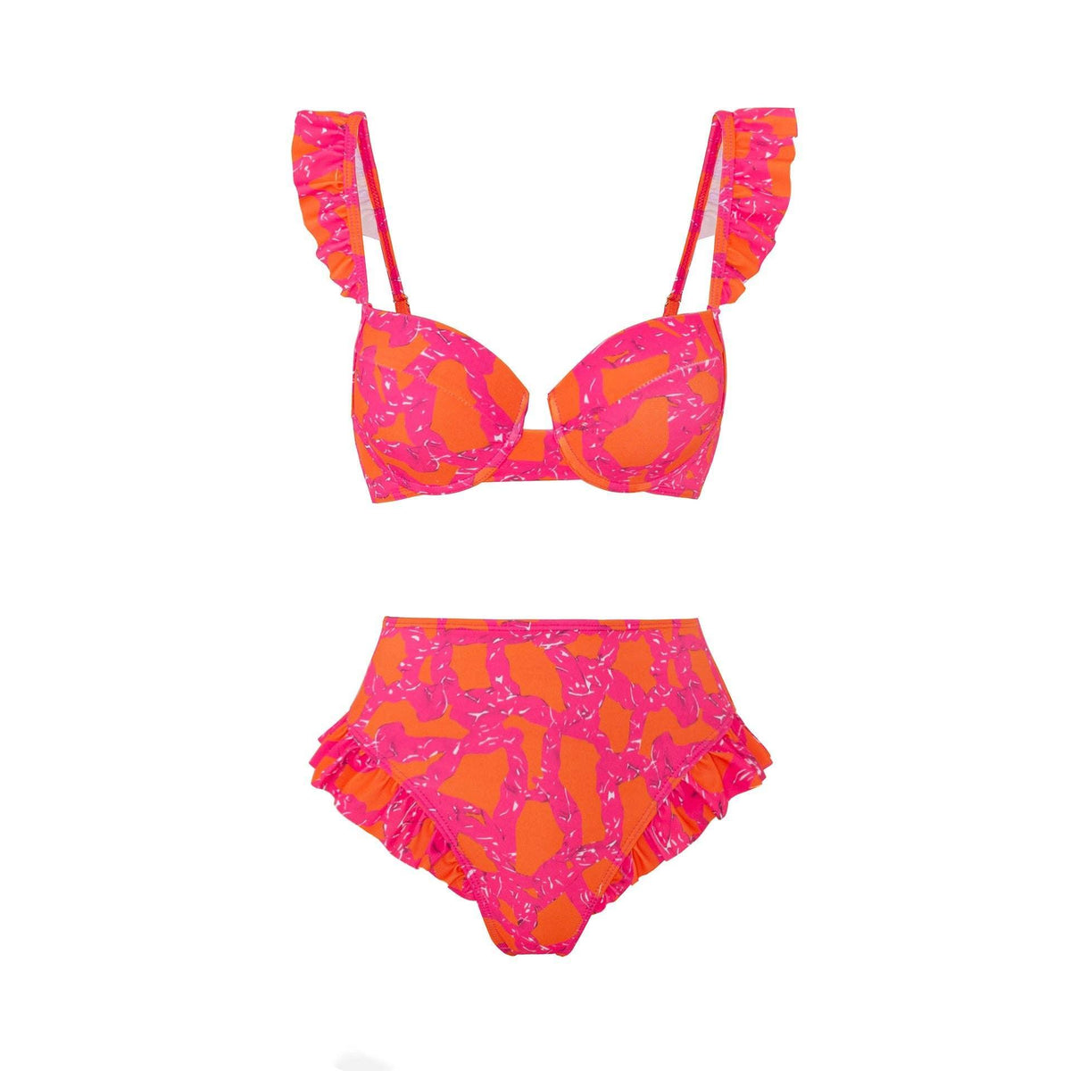Ruffle Shoulder and Bottom 2PCS Bikini Set with Wrap