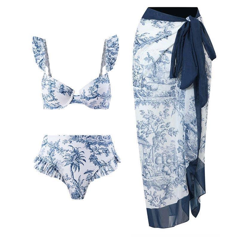 Ruffle Shoulder and Bottom 2PCS Bikini Set with Wrap
