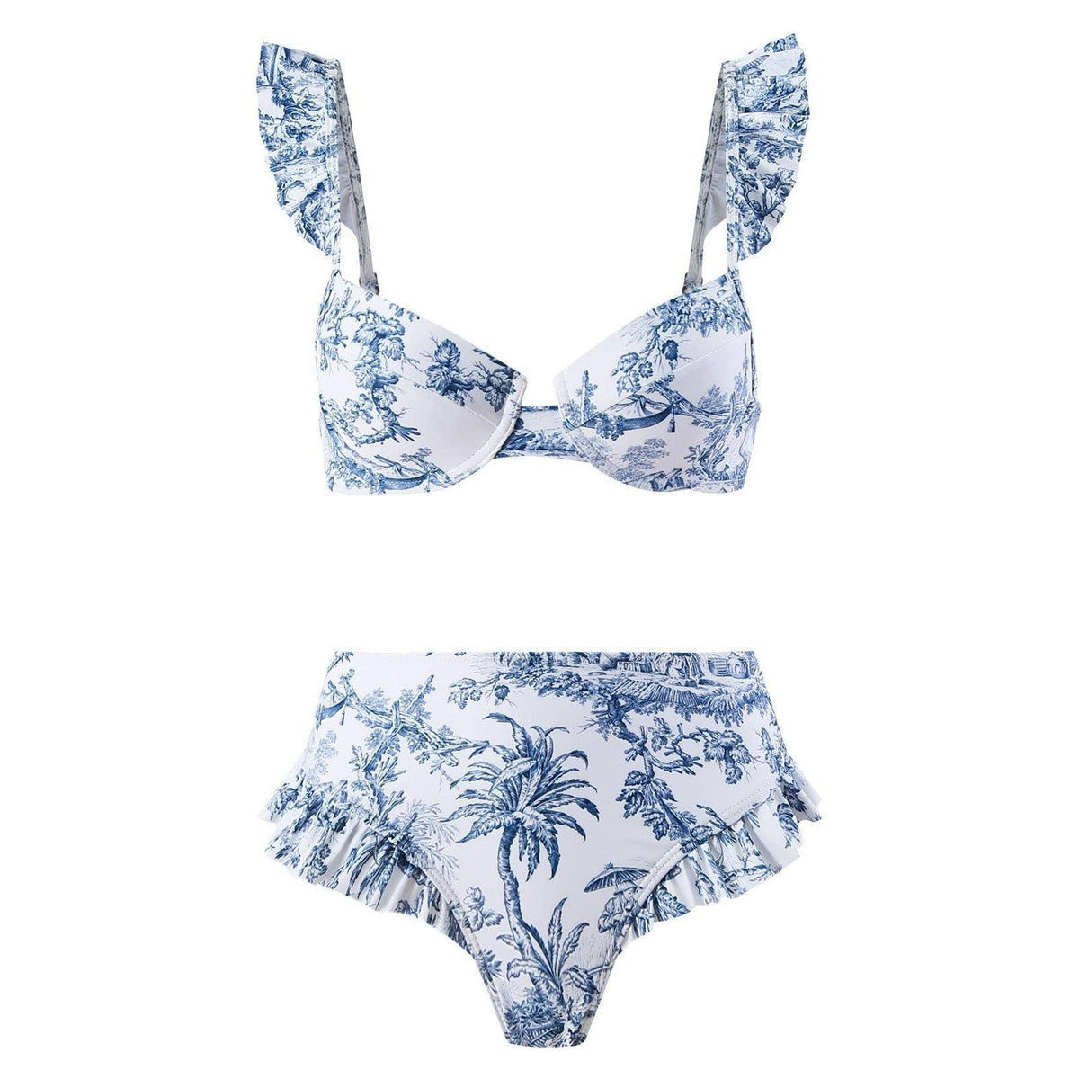 Ruffle Shoulder and Bottom 2PCS Bikini Set with Wrap