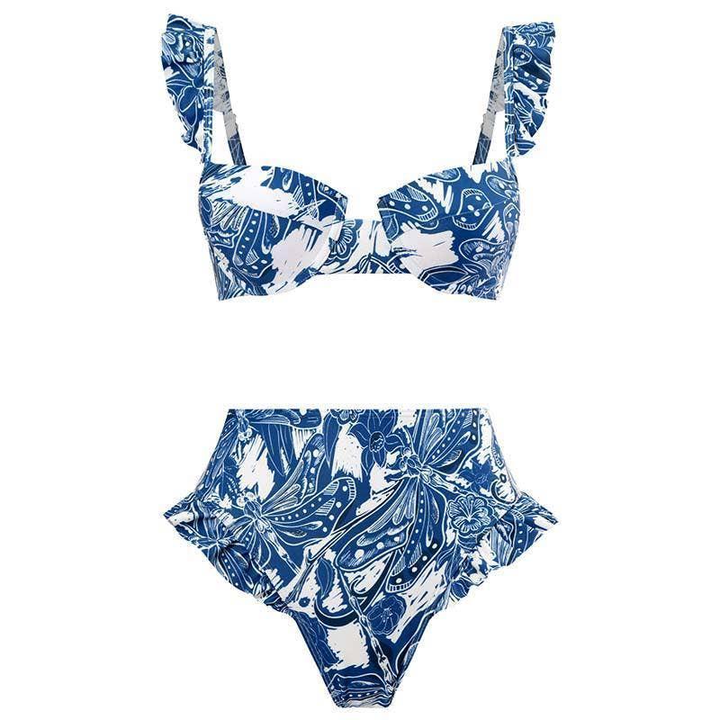Ruffle Shoulder and Bottom 2PCS Bikini Set with Wrap