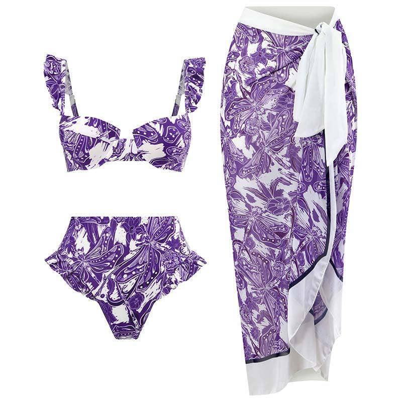 Ruffle Shoulder and Bottom 2PCS Bikini Set with Wrap