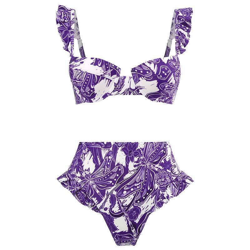 Ruffle Shoulder and Bottom 2PCS Bikini Set with Wrap