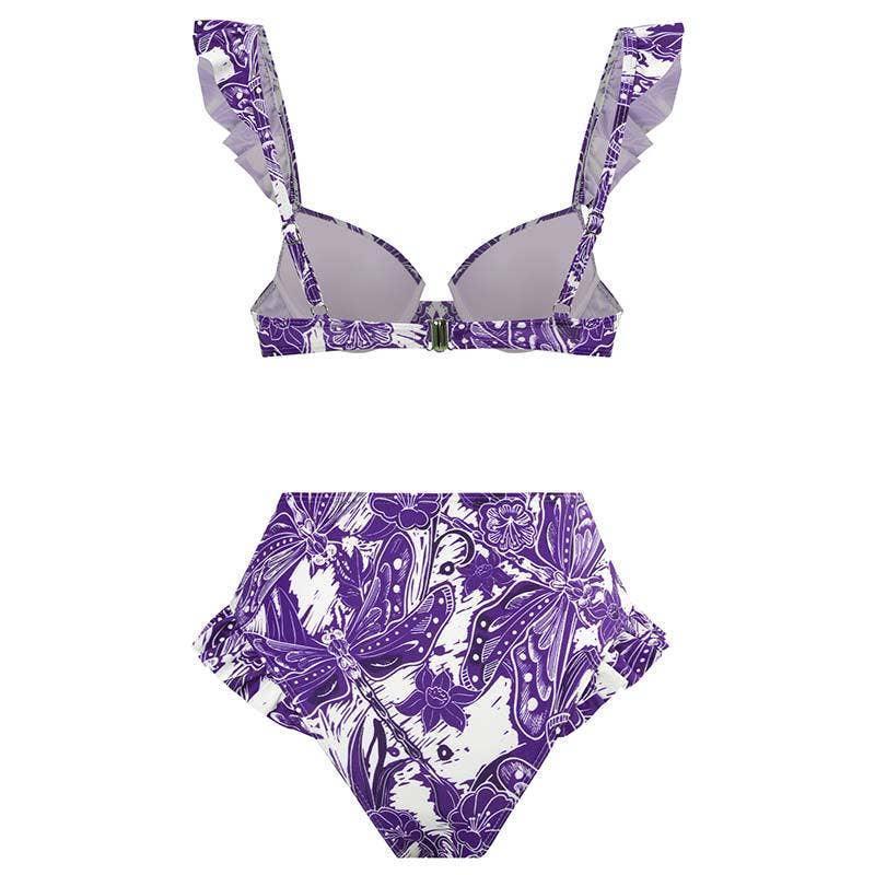 Ruffle Shoulder and Bottom 2PCS Bikini Set with Wrap