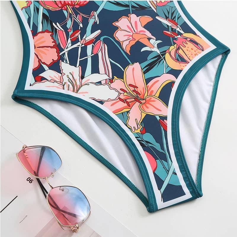 Ruffle Shoulder One Piece Swimsuit with Sarong Wrap Up