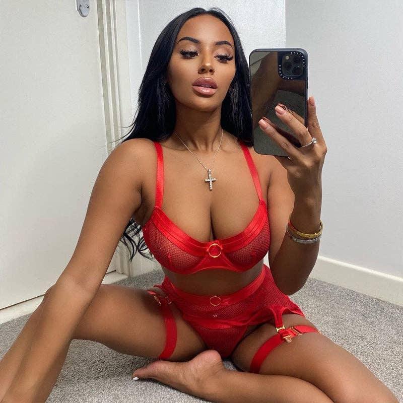 See Through Lingerie Set with Garter Belt