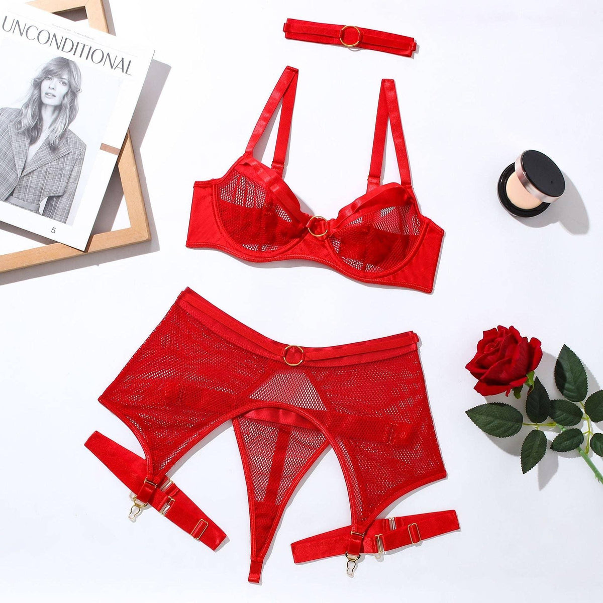 See Through Lingerie Set with Garter Belt