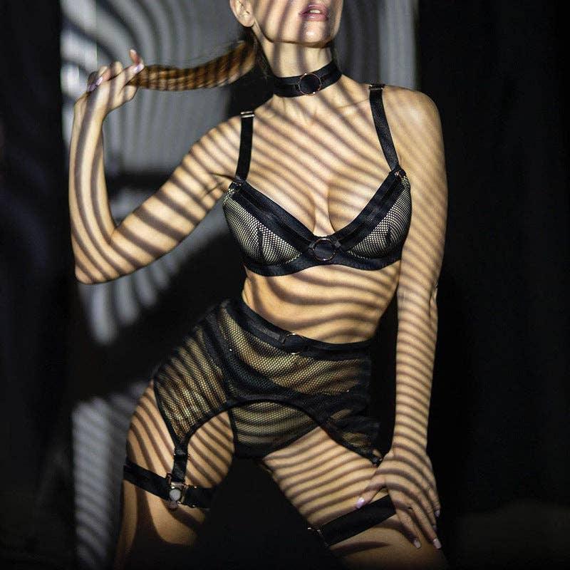 See Through Lingerie Set with Garter Belt