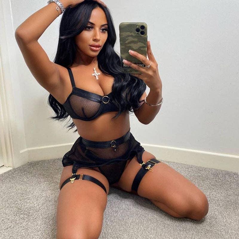 See Through Lingerie Set with Garter Belt