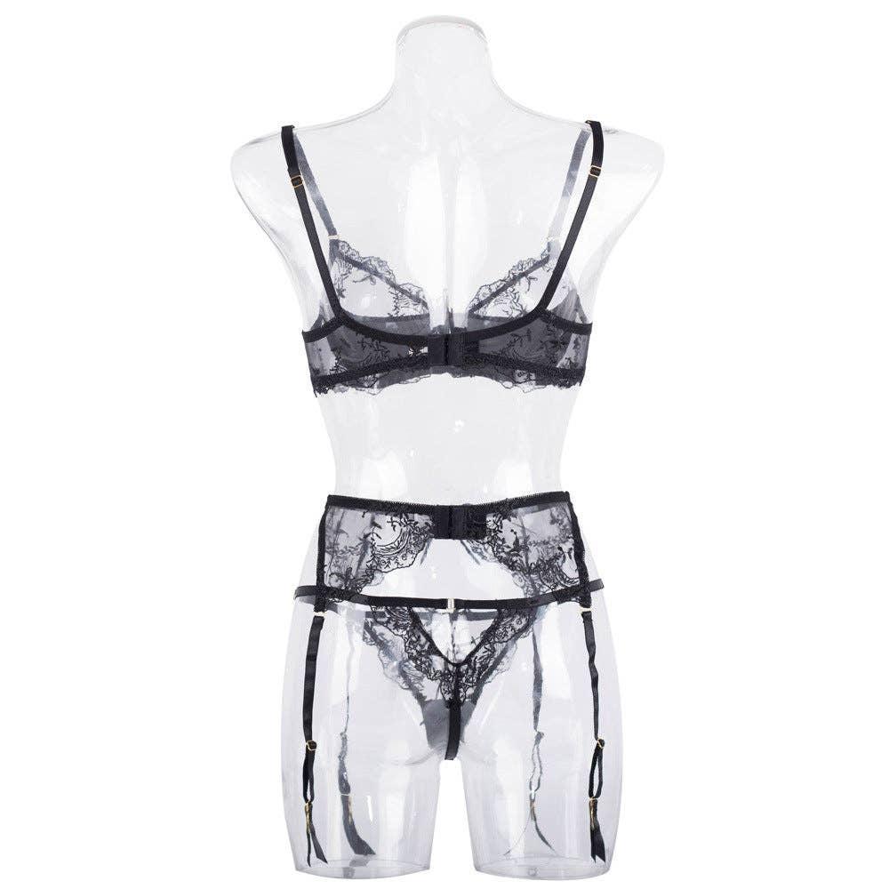 Sexy Embroidery Lingerie Set with Garter Belt CQX0523