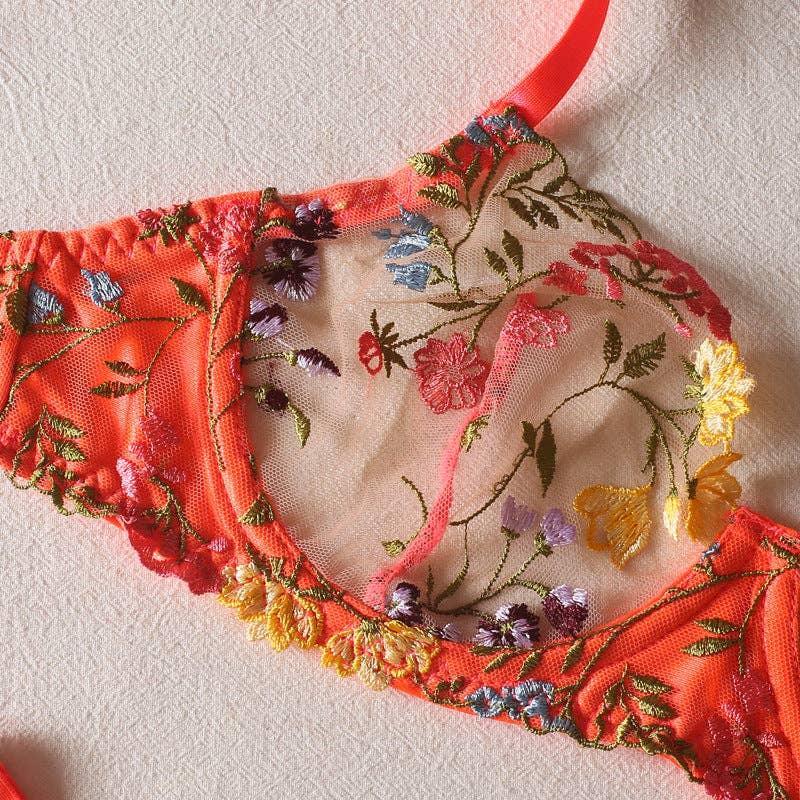 Sexy Floral Embroidery Lingerie Set